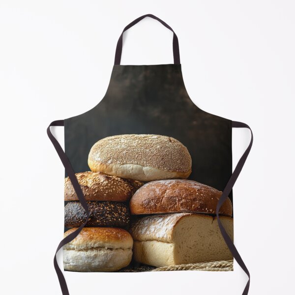 Item preview, Assortment of freshly baked breads of different types stacked on a dark background designed and sold by Jerhus.