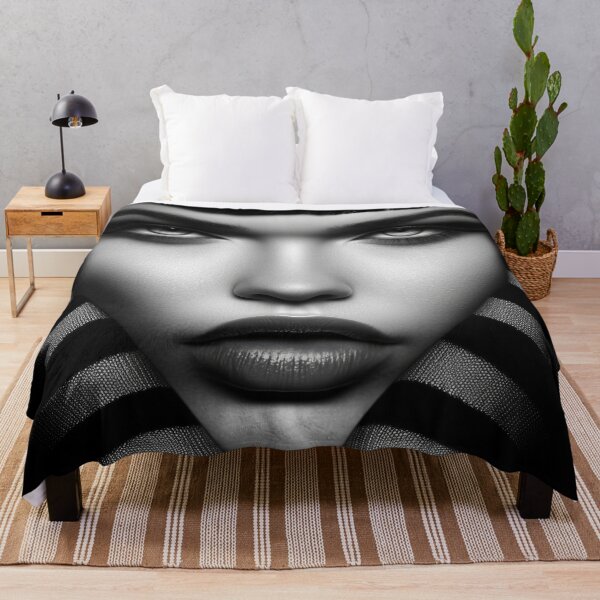 Item preview, Retrato en blanco y negro de una misteriosa mujer a rayas designed and sold by ArtSE46.
