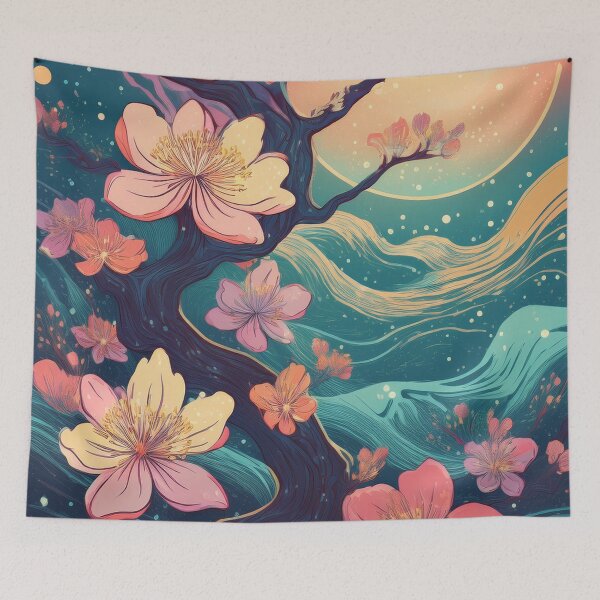Item preview, Vintage Night Sky Cherry Blossom Wallpaper – Japanese-Inspired Spring Design with a Modern Twist designed and sold by Teemaniac.