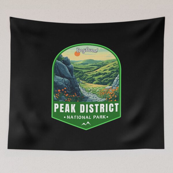Artikelvorschau, Peak District Nationalpark in England Retro Reiseemblem entworfen und verkauft von MaateoDesign.