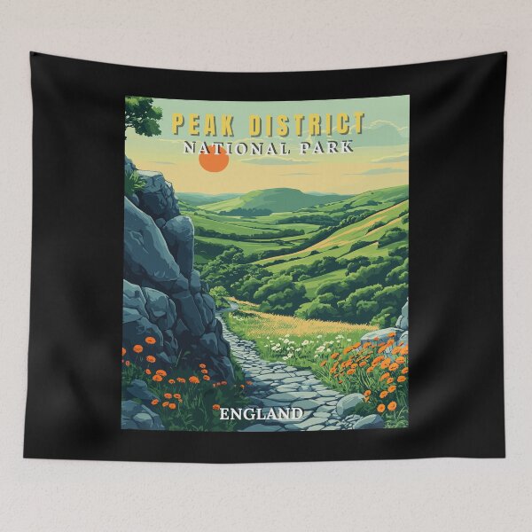 Artikelvorschau, Peak District Nationalpark in England Retro Reisekunst Landschaft entworfen und verkauft von MaateoDesign.