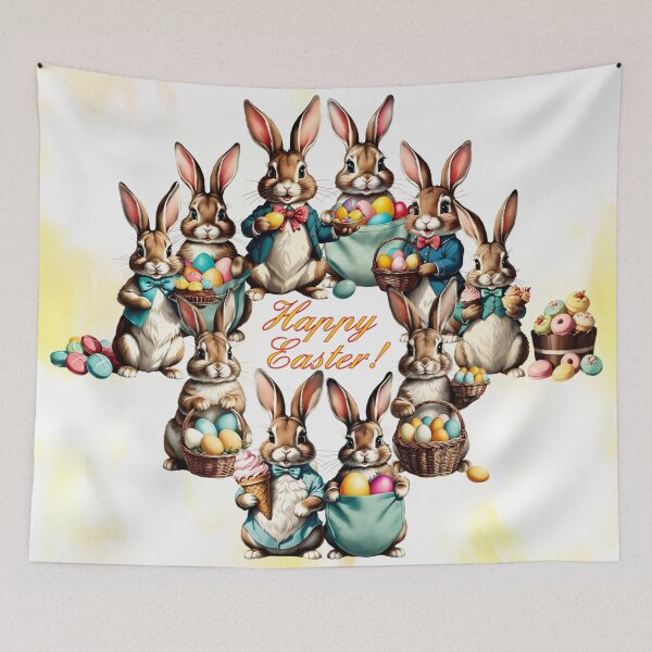 Item preview, A Cheerful Gathering of Easter Bunnies Wishing a Happy Easter | Gift for Easter designed and sold by UnhingedBird.