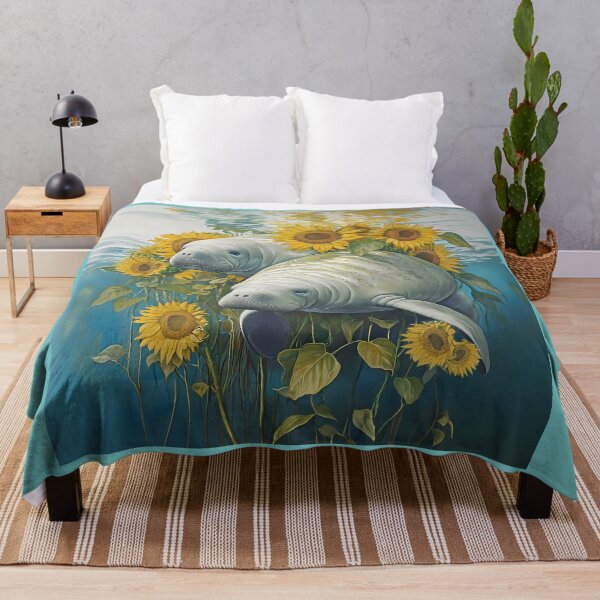 Item preview, Manatee Sunflower Design Pillow designed and sold by candiscamera.