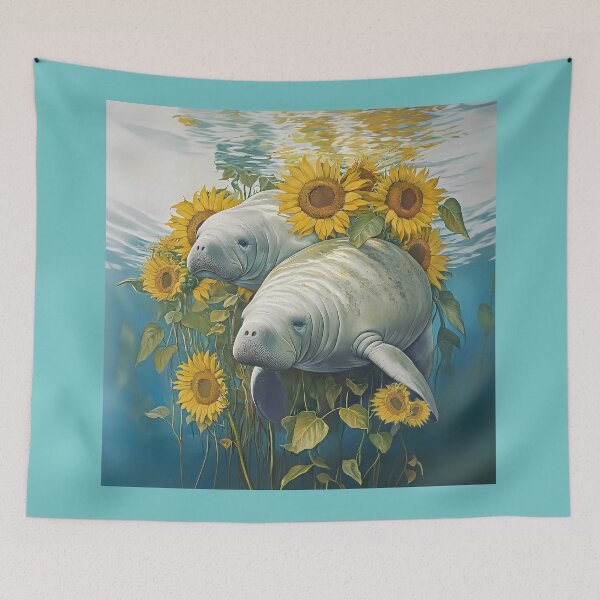 Item preview, Manatee Sunflower Design Pillow designed and sold by candiscamera.