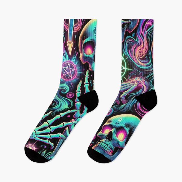 Item preview, Neon Gothic Skull Pattern – Psychedelic Horror Art designed and sold by MysticArtisan.