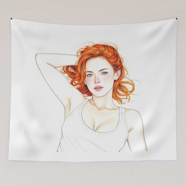 Item preview, Drawing of a Beautiful Red Headed Woman designed and sold by Vintage Designs +.