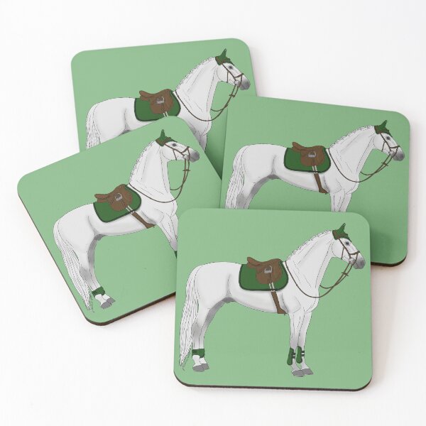 Item preview, White Hunter Jumper Horse with Green Accessories designed and sold by DappledMoon.