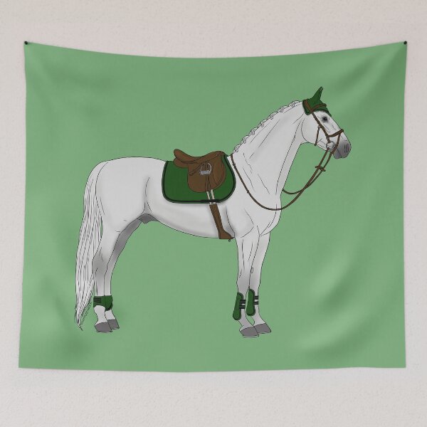 Item preview, White Hunter Jumper Horse with Green Accessories designed and sold by DappledMoon.