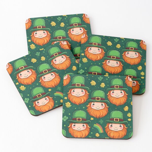 Item preview, Kawaii style leprechauns with coins, rainbow and shamrock leaves designed and sold by Designbes.
