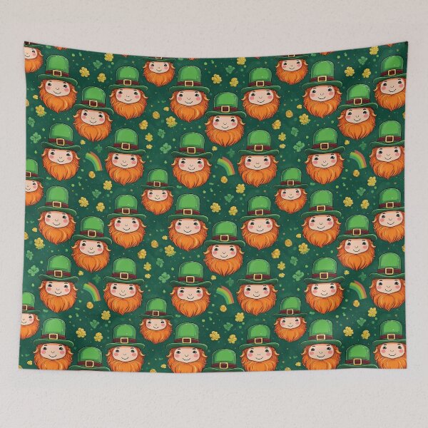 Item preview, Kawaii style leprechauns with coins, rainbow and shamrock leaves designed and sold by Designbes.