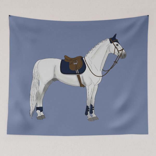 Item preview, White Hunter Jumper Horse with Navy Blue Accessories designed and sold by DappledMoon.