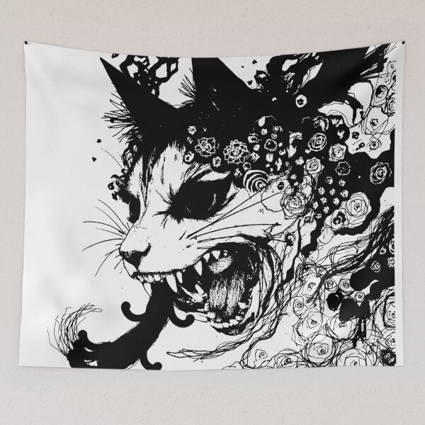 Item preview, Crazy cat in japan style manga anime ink drawing designed and sold by VonKalt.