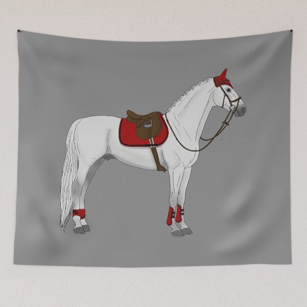 Item preview, White Hunter Jumper Horse with Red Accessories designed and sold by DappledMoon.