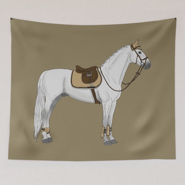 Item preview, White Hunter Jumper Horse with Tan Accessories designed and sold by DappledMoon.