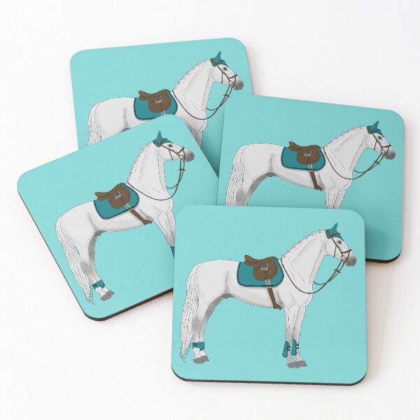 Item preview, White Hunter Jumper Horse with Teal Accessories designed and sold by DappledMoon.