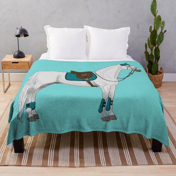 Item preview, White Hunter Jumper Horse with Teal Accessories designed and sold by DappledMoon.