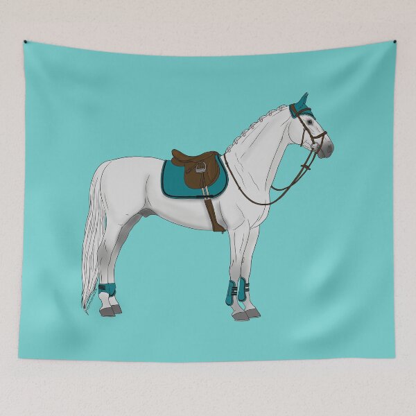 Item preview, White Hunter Jumper Horse with Teal Accessories designed and sold by DappledMoon.