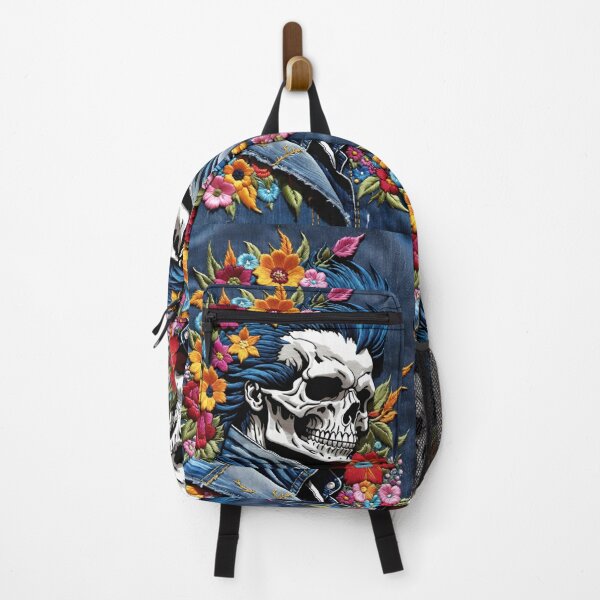 Item preview, Embroidered Denim Floral Skull In Jean Jacket designed and sold by CarrollGene.
