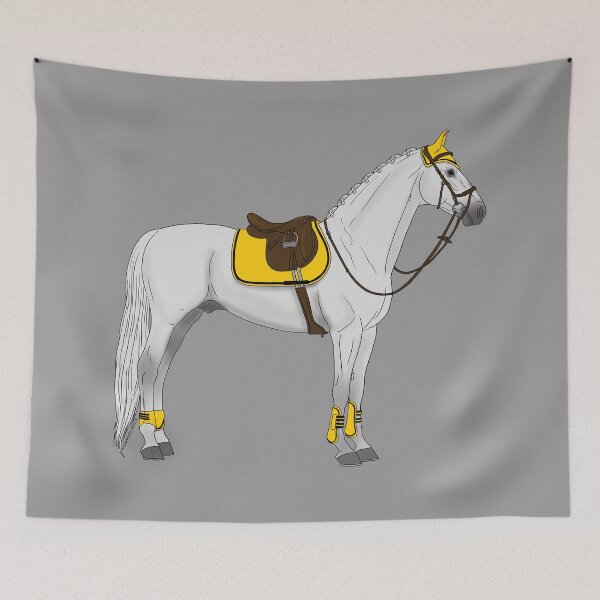 Item preview, White Hunter Jumper Horse with Yellow Accessories designed and sold by DappledMoon.