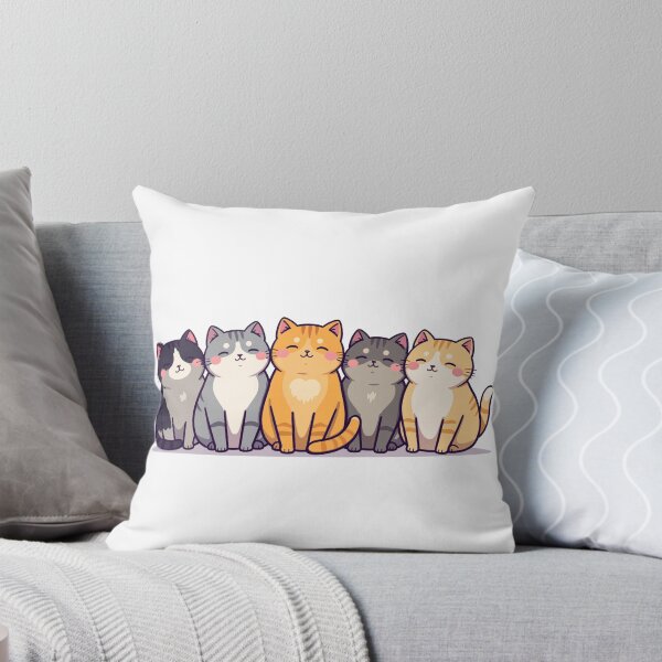 Aperçu de l'œuvre Cinq adorables chats de dessin animé assis en rang créée et vendue par FortuneWildCat.