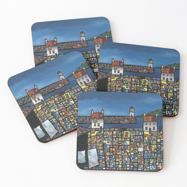 Item preview, Abstract art landscape painting of Scottish Fishing Village designed and sold by Harryghoy.