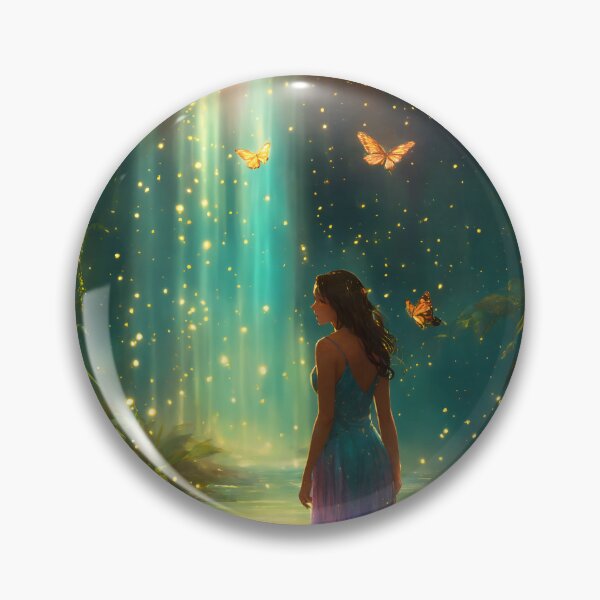 Item preview, Naiad splashing in an enchanted sparkling rain forest at twilight with fireflies and butterflies designed and sold by StickPlaza.