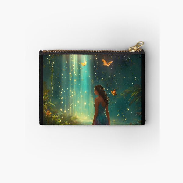 Item preview, Naiad splashing in an enchanted sparkling rain forest at twilight with fireflies and butterflies designed and sold by StickPlaza.