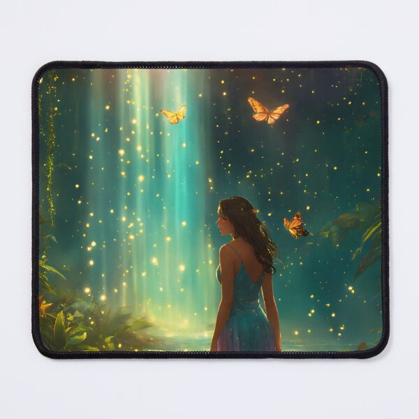 Item preview, Naiad splashing in an enchanted sparkling rain forest at twilight with fireflies and butterflies designed and sold by StickPlaza.