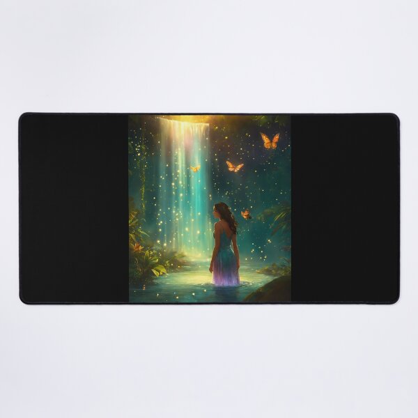 Item preview, Naiad splashing in an enchanted sparkling rain forest at twilight with fireflies and butterflies designed and sold by StickPlaza.