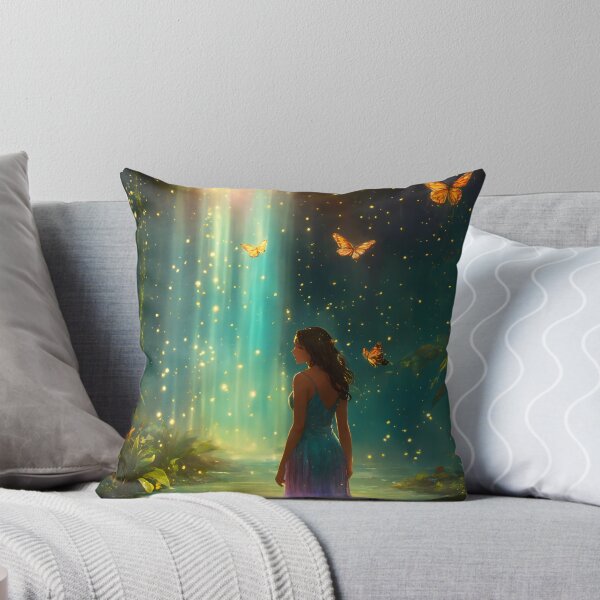 Item preview, Naiad splashing in an enchanted sparkling rain forest at twilight with fireflies and butterflies designed and sold by StickPlaza.