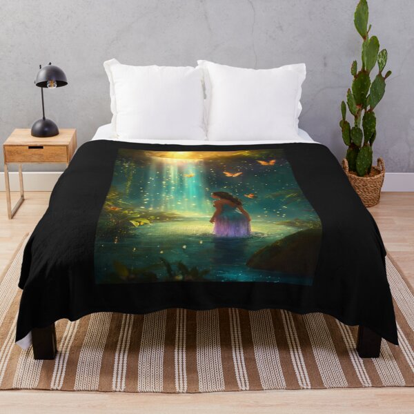 Item preview, Naiad splashing in an enchanted sparkling rain forest at twilight with fireflies and butterflies designed and sold by StickPlaza.