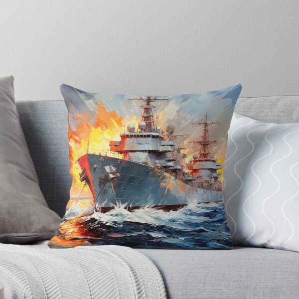 Item preview, Navy frigate ship at war in the ocean - Acrylics painting designed and sold by TheArtistOf2022.