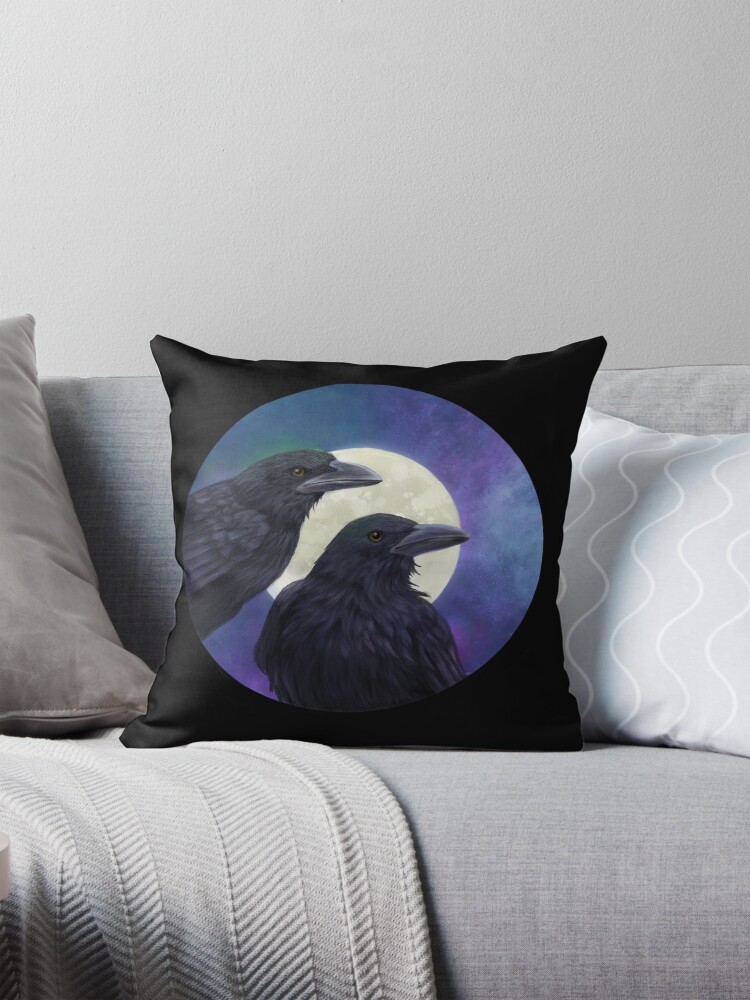 Thumbnail 1 of 4, Pillow, Two Crows designed and sold by skidgelstudios.