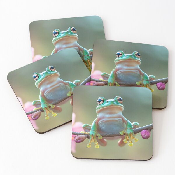 Item preview, Climbing Cheerful Frog on a stem with flowerbuds So Hoppy #11 designed and sold by Vicki Noble Art.