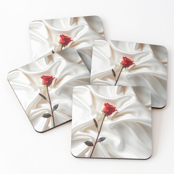 Item preview, Red Long-stem Rose On White Satin designed and sold by Maria Dryfhout.