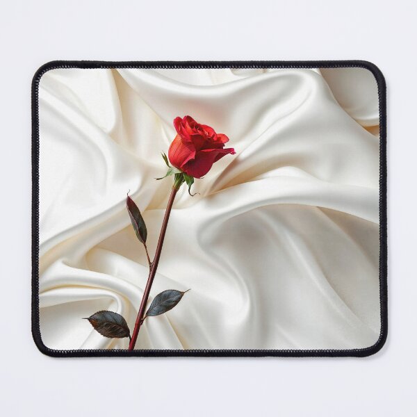 Item preview, Red Long-stem Rose On White Satin designed and sold by Maria Dryfhout.