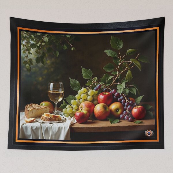 Item preview, Still Life of Wine, Grapes, and Apples in a Tranquil Garden Setting Alluring AI Concept Art by Xzendor7 designed and sold by Xzendor7 Digital Art Creations.