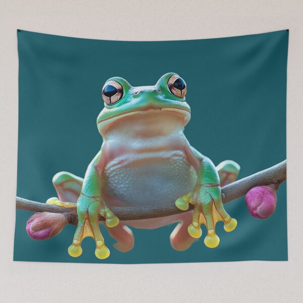 Item preview, Climbing Cheerful Frog on a stem with flowerbuds transparent So Hoppy #11 designed and sold by Vicki Noble Art.