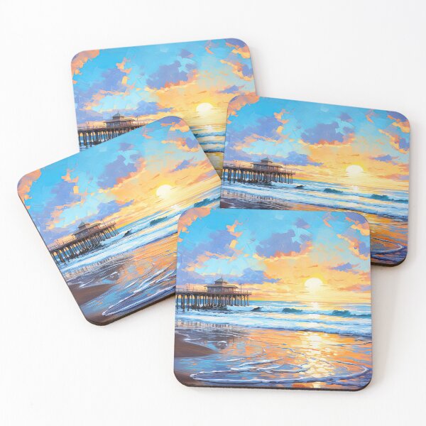 Item preview, California pier and ocean at sunrise - Landscape painting designed and sold by TheArtistOf2022.