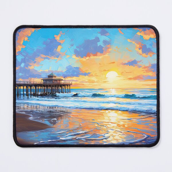 Item preview, California pier and ocean at sunrise - Landscape painting designed and sold by TheArtistOf2022.