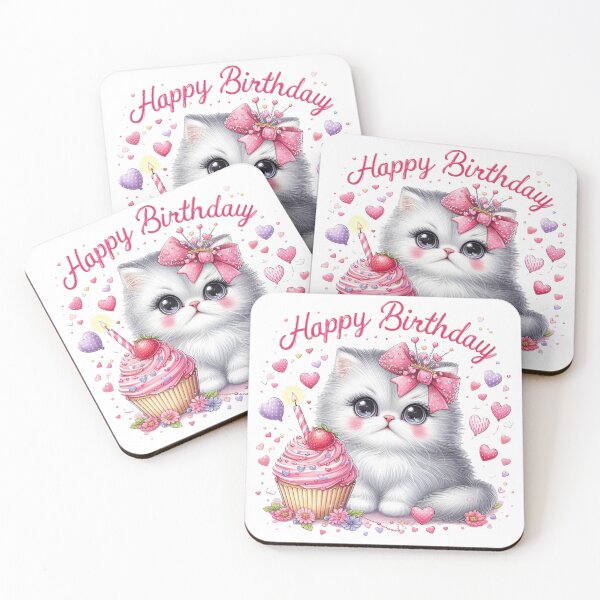 Item preview, Happy birthday, cute fluffy kitty designed and sold by nicnacc.