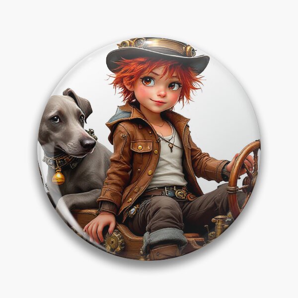 Item preview, Little girl and her dog on a steampunk sled designed and sold by Anne-Abadie.