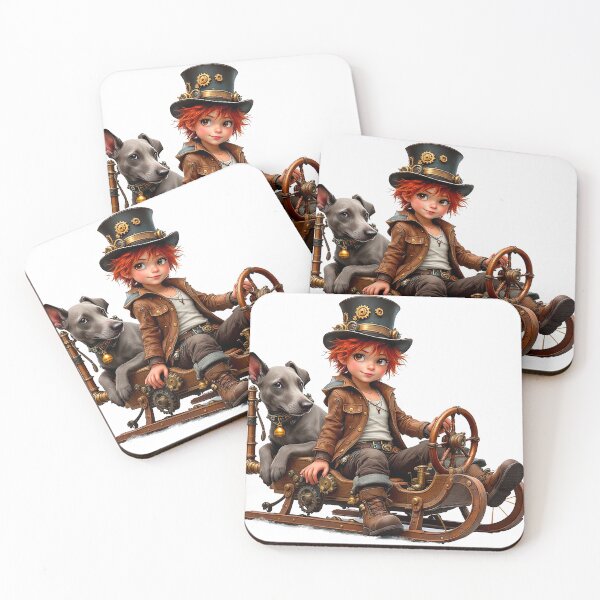 Item preview, Little girl and her dog on a steampunk sled designed and sold by Anne-Abadie.