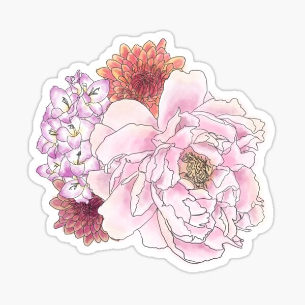 Aperçu de l'œuvre Dessin floral avec pivoine et dahlia pour la force et l'endurance créée et vendue par sincerelycreated.