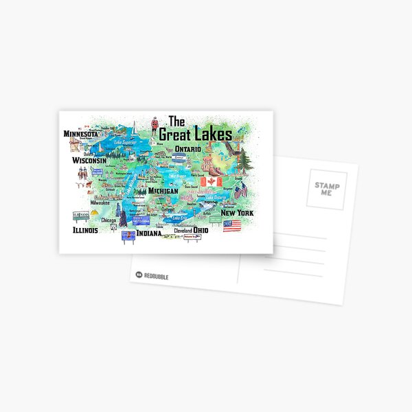 Item preview, Great Lakes Canada USA Illustrated Travel Poster Favorite Map with Roads and Tourist Highlights designed and sold by artshop77.