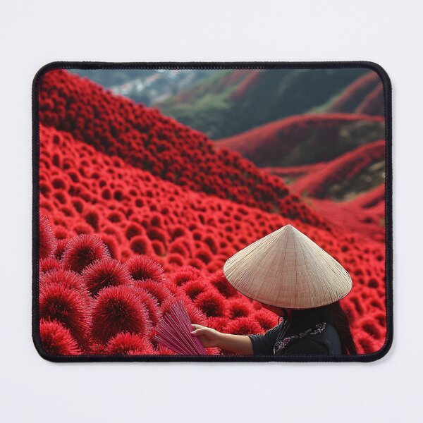 Item preview, Vibrant Red Flower Fields with a Traditional Hat designed and sold by Artessie.