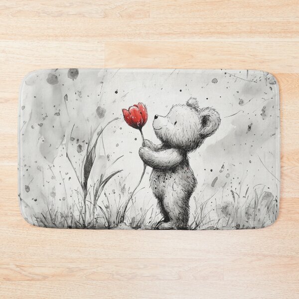 Item preview, Happy little bear with red flowers designed and sold by Made-by-Gus.