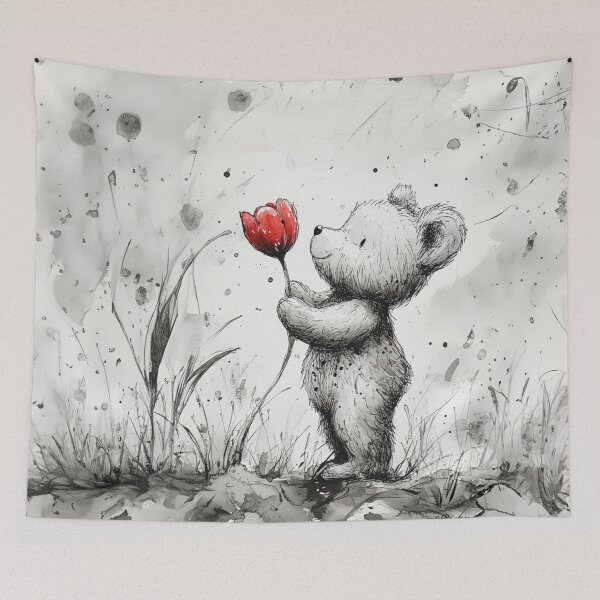 Item preview, Happy little bear with red flowers designed and sold by Made-by-Gus.