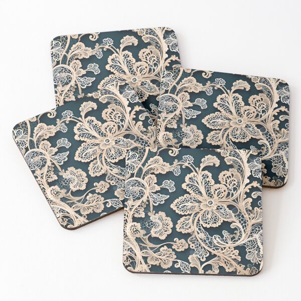 Item preview, Beige Lace Flowers and Branches with Dark Green Background designed and sold by Ciervo Primavera.
