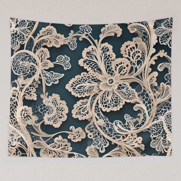 Item preview, Beige Lace Flowers and Branches with Dark Green Background designed and sold by Ciervo Primavera.